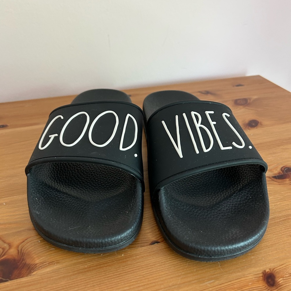 Rae Dunn Black Good Vibes Slide Sandals - Picture 3 of 15